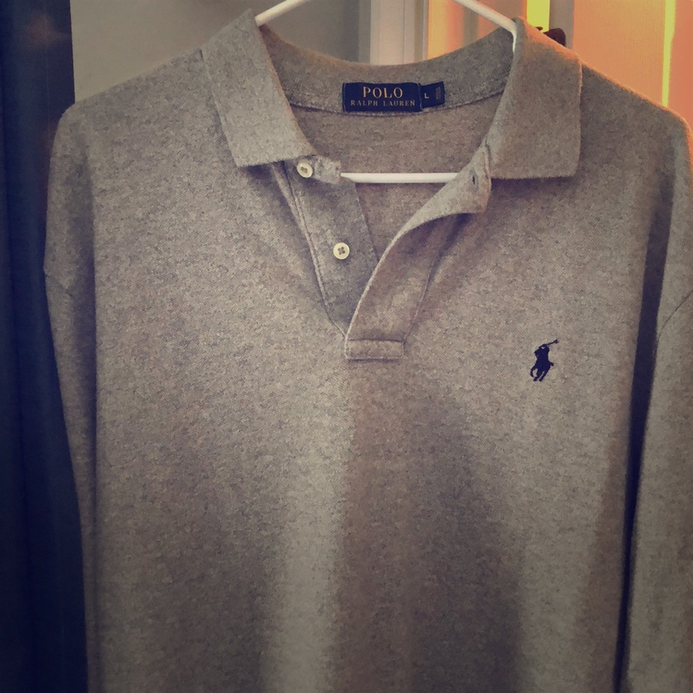 Ralph Lauren Long Sleeve Polo Shirt - Large - Gray